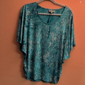 JM Collection Teal Floral Blouse